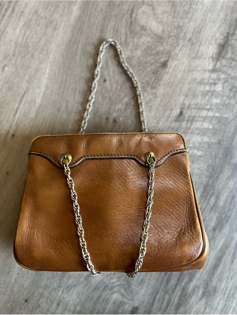Ronay Mid-century Vintage Tan Leather Hand Bag with Chain Strap #rare